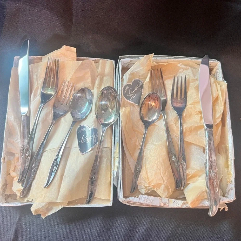 Vintage 1847 Rogers Bros‎ IS Magic Rose Silverplate 9 pc NOS Flatware Set 1960s